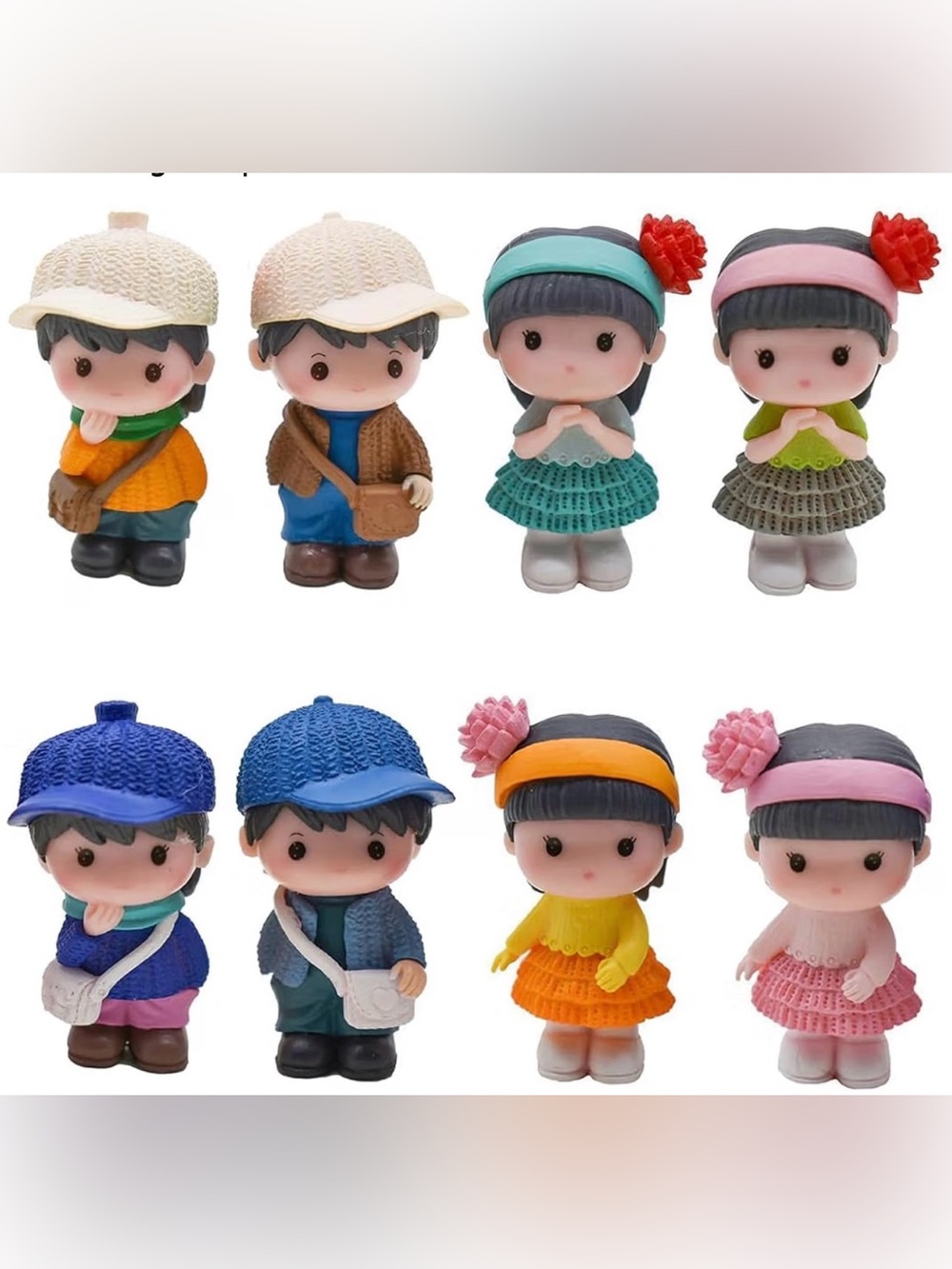 8Pcs Mini Resin Boy  Girl Figurines Dollhouse People Figures Asian Children